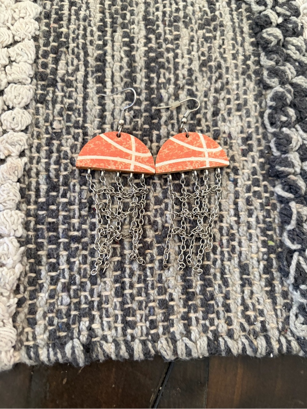 Plunder Orange Semi-Circle Fringe Earrings with Silver Chains
